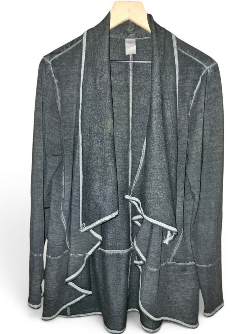TE VERDE Black Burnout Waterfall Wrap Cardigan - Large